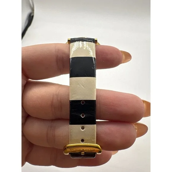 Kate Spade New York Metro Watch 0260 Gold Tone Black White Stripe Leather Band - Picture 8 of 11